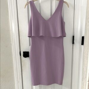 Belle Badgley Mischka Chelsea Lilac Ruffle V-Neck Mini Dress